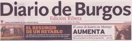 Villatuelda en la portada del Diario de Burgos edición Ribera